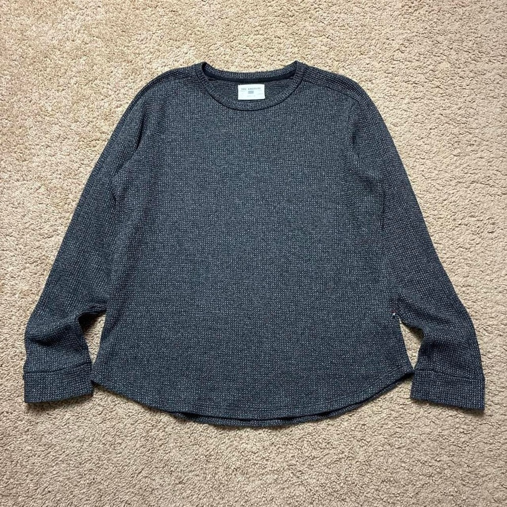 Sol Angeles Grey Waffle Knit Thermal Long Sleeve Stretch Shirt Size Medium
